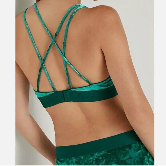 PINK Victoria's Secret Dark Green Velvet Bra Bralette Size Small Strappy Wicked - Picture 10 of 10
